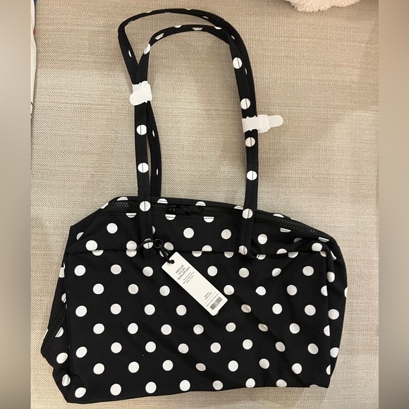 NWT Baggu Medium Nylon Bowler Bag Black White Polka Dot - Picture 6 of 9
